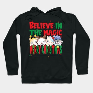 Cute Cats Kittens - Believe in the Magic Merry Christmas - Cat Lovers Xmas Secret Santa Hoodie